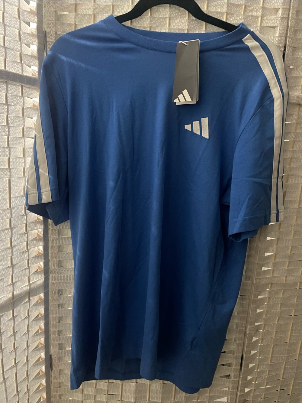 adidas Blue Short-Sleeve 3-Stripe Athletic Tee